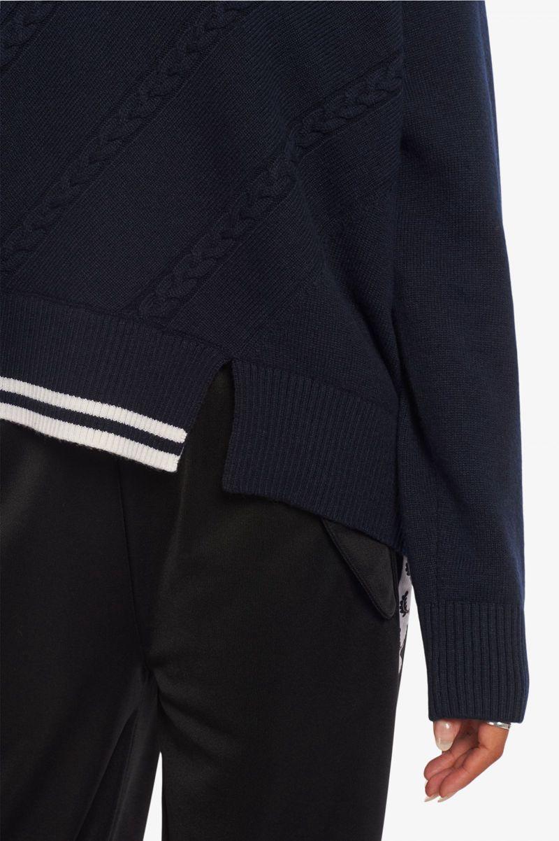 Navy Fred Perry Split Hem Cable Knit Jumper Women's Knitwear | PH 1933YXFU